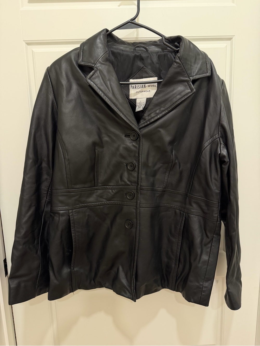 Parisian Works Women's Black Leather Button Blazer Jacket
